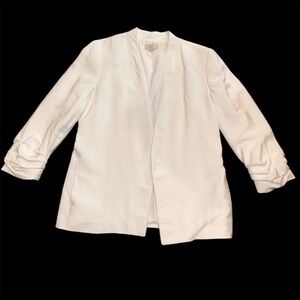 Ann Taylor Loft Blazer, Ruching on Sleeves, Pockets White Women’s Size Medium